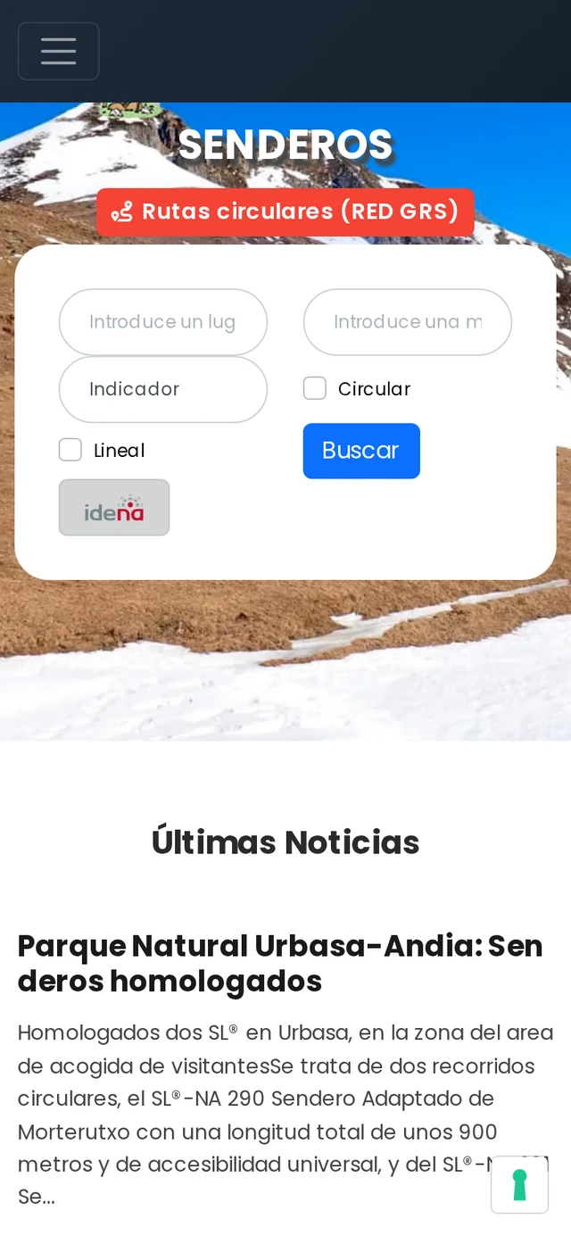 Catálogo de senderos visto en un teléfono móvil