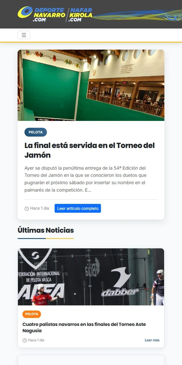 El portal de Deporte Navarro consultado desde un teléfono móvil